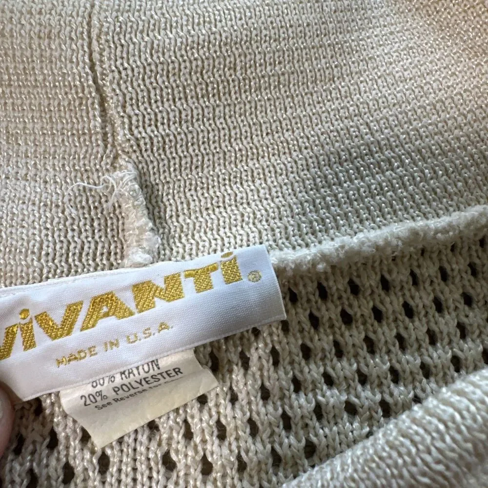 vtg Vivanti 3/4 Sleeve Sweater size 10 cream open weave Cowl Neck